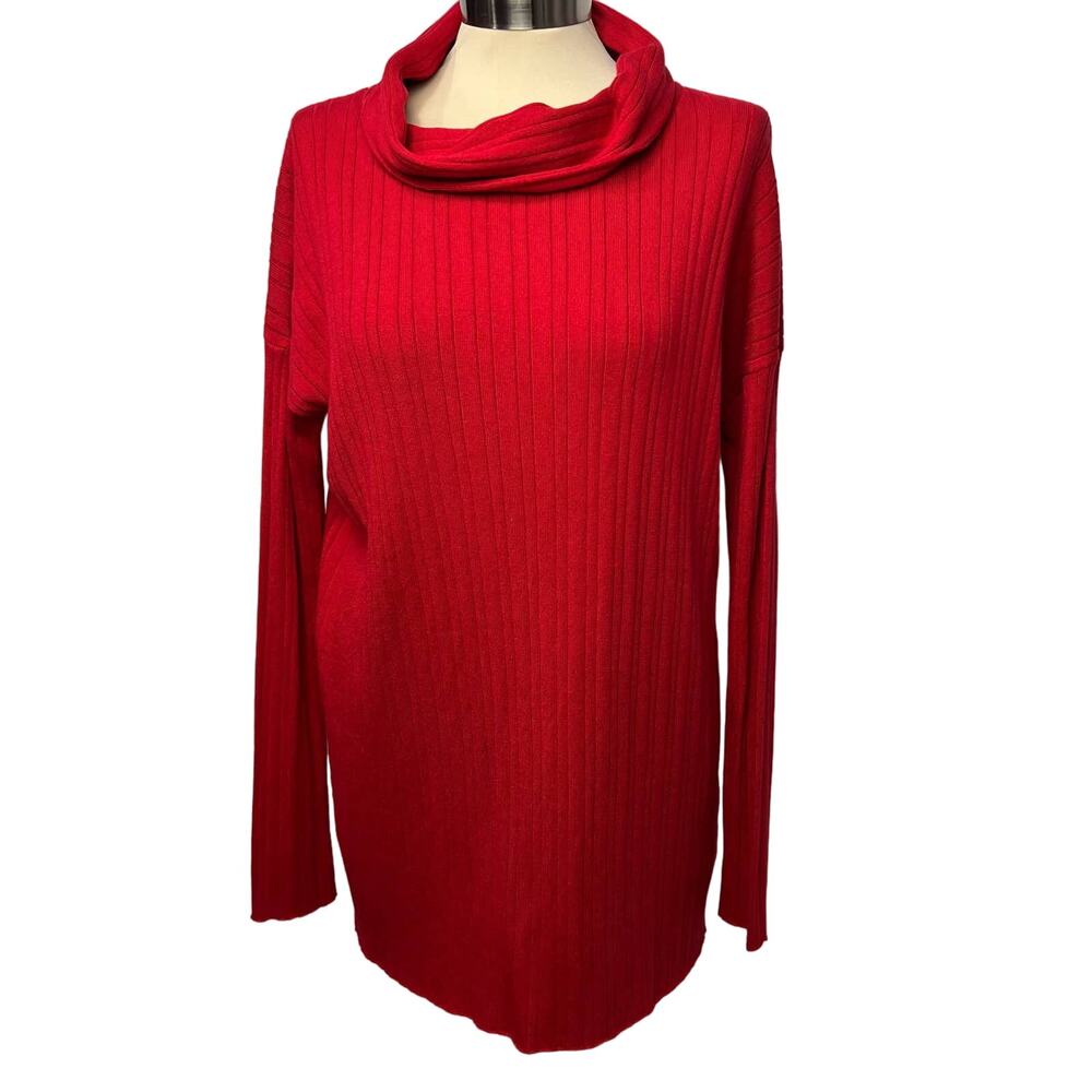 Planet By Lauren G Ribbed Knit Cowl Neck Red Pullover Size OS
